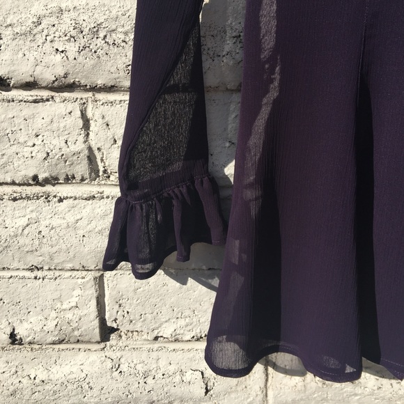 Purple Sheer Long Sleeve Fitted Top Size 10 - Picture 8 of 13